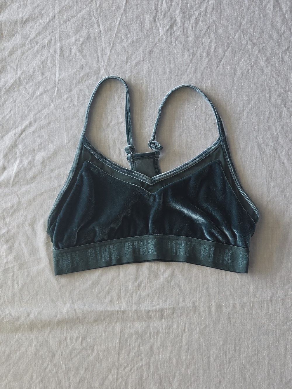 PINK Victoria's Secret Dark Green Ultimate Lightly Lined Velvet M Bralette